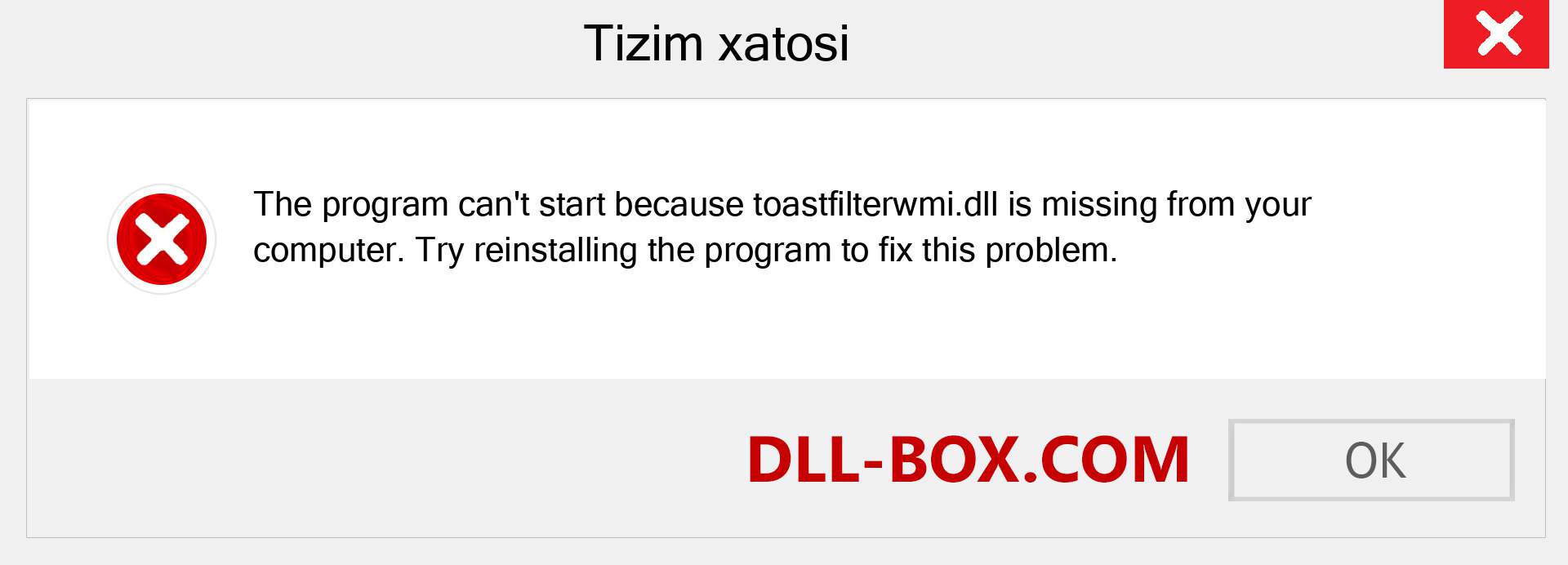 toastfilterwmi.dll fayli yo'qolganmi?. Windows 7, 8, 10 uchun yuklab olish - Windowsda toastfilterwmi dll etishmayotgan xatoni tuzating, rasmlar, rasmlar